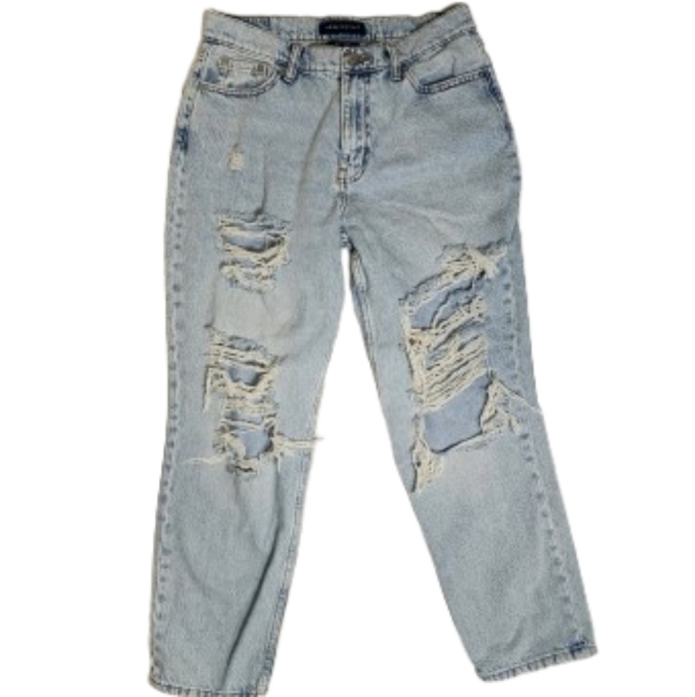 Mom Jeans Aeropostale Light Distressed Denim High-Rise Cropped Capri Size 8